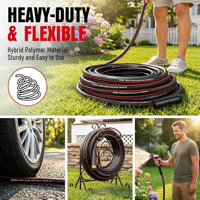 Heavy Duty Garden Hose 100ft, NON-EXPANDABLE Flexible Water Hose, Kink Resistant Lightweight Hybrid Hose, Leakproof Hose Male to Female Fittings