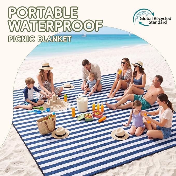 Genovega Waterproof Sandproof Beach Blanket Picnic Outdoor Mat Rug Extra Large Foldable Sand Free Big Giant XL Towel Car Essential Roadtrip Gadget Rv Accessories Gear Must Have Hiking Item Necessities