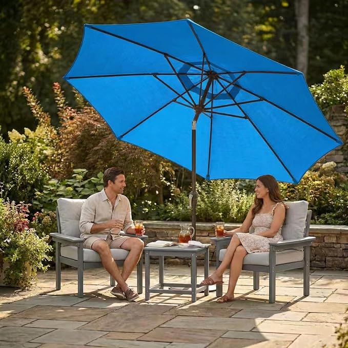 Kingdura 10FT Outdoor Patio Umbrella, Round Market Table Umbrella with Push‑Button Tilt and Crank Lift, 8 Sturdy Metal Ribs, UV50+ Protection Canopy for Backyard, Lawn, Deck, Poolside, Garden (Royal blue)