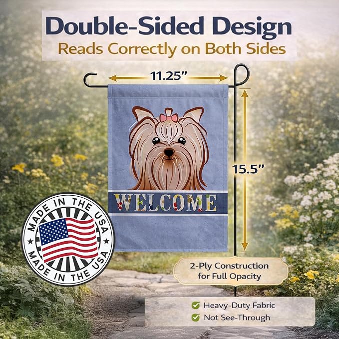 Caroline's Treasures BB1390GF Yorkie Yorkishire Terrier Welcome Garden Flag, Blue Mailbox Flag Decorative Yard Flag Banner Outside Patio Artwork Yard Flower Beds, Garden Size, Multicolor