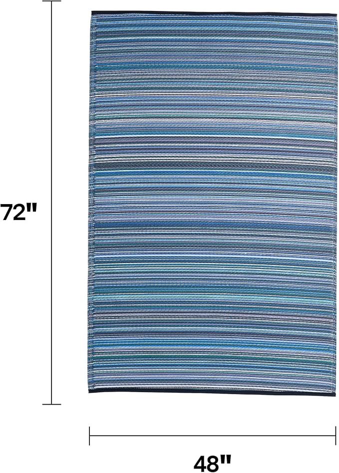Fab Habitat Outdoor Rug - Waterproof, Fade Resistant, Crease-Free - Premium Recycled Plastic - Striped - Patio, Deck, Porch, Balcony, Laundry Room - Cancun - Indigo - 4 x 6 ft