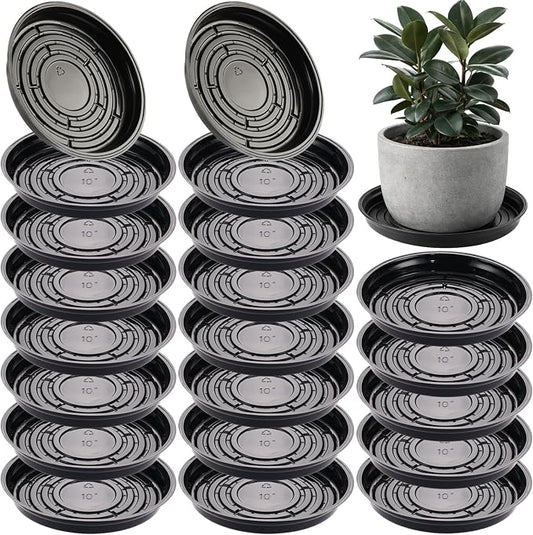 20 Packs 10 Inches Large Black Plant Saucers for Indoor Outdoor Use Heavy Duty Plastic Plant Trays for Planter Bulk Flower Pot Drip Trays to Catch Water, 4 to 20 Inch