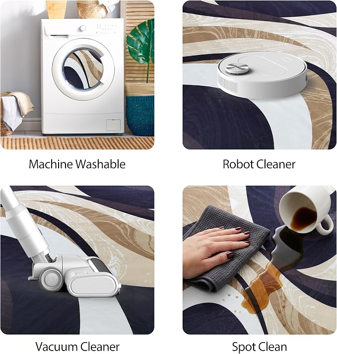 Washable Area Rug for Living Room, Indoor, Dinig Room – Soft Pile Non-Slip Rug for Kitchen – Modern Contemporary Design Machine Washable Carpet, Foldable Rug, Easy to Clean – (4X5-Coffee)