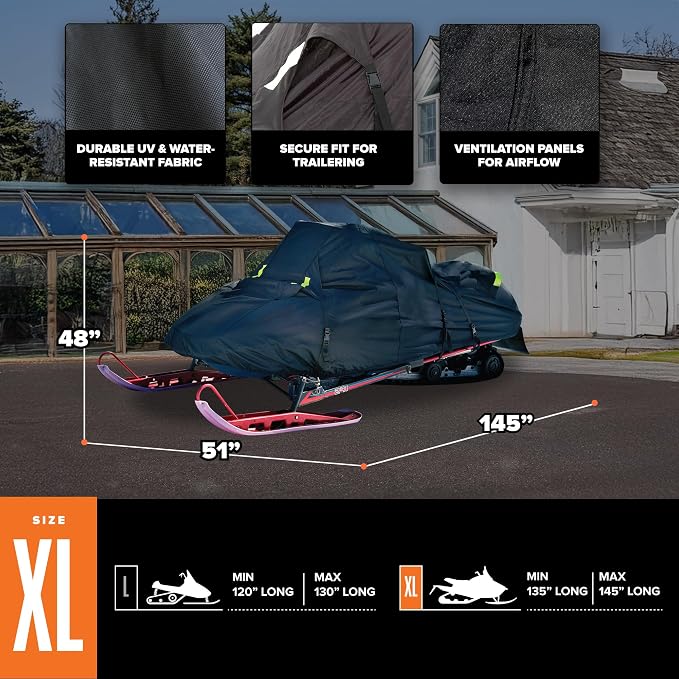 Budge Sportsman Trailerable Snowmobile Cover, Heavy-Duty Waterproof Polyester, Fits Snowmobiles up to 145" L x 51" W x 48" H, Black