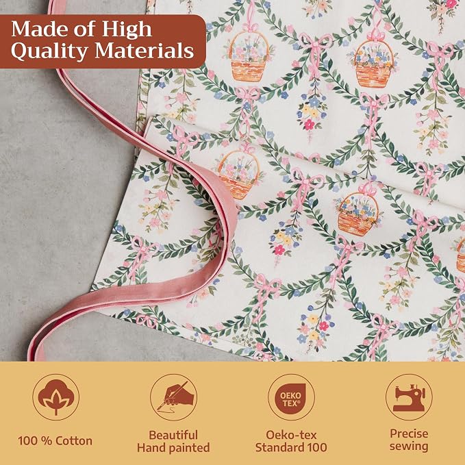Maison d' Hermine Aprons for women with Pocket 100% Cotton (27.50"x31.50") | Adjustable Neck Strap & long ties Apron Men Chef Wedding Cooking Gardening Server Maid