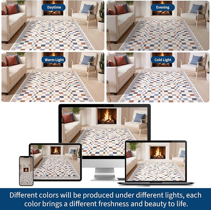 GarveeHome 10x13 Area Rug for Large Living Room Modern Colorful Checkered | Throw Rug for Luxury Bedroom Contemporary Premium Floor Carpets Machine Washable Non-Slip Low Pile for Classroom Playroom