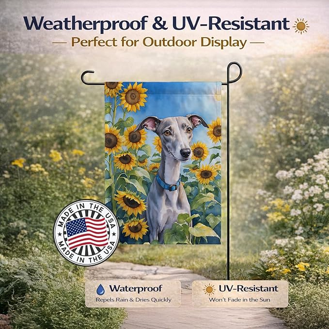 Caroline's Treasures DAC6176GF Whippet in Sunflowers Garden Flag Mailbox Flag Decorative Yard Flag Banner Outside Patio Artwork Yard Flower Beds, Garden Size, Multicolor