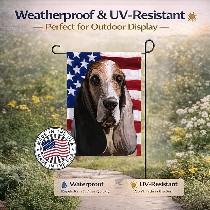 Caroline's Treasures CK6717GF Southern Hound Dog American Flag Garden Flag Mailbox Flag Decorative Yard Flag Banner Outside Patio Artwork Yard Flower Beds, Garden Size, Multicolor