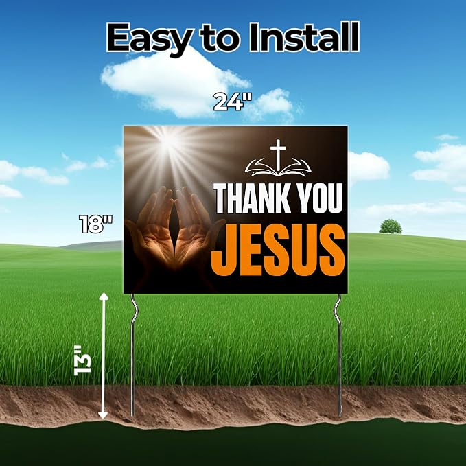 Thank You Jesus Yard Sign by DC | 24"x18" Double Sided Church Garden Sign with 13” Metal Stakes | Outdoor Signs Waterproof for Lawn, Patio, Sidewalk & House | Set of 3 | Made in USA