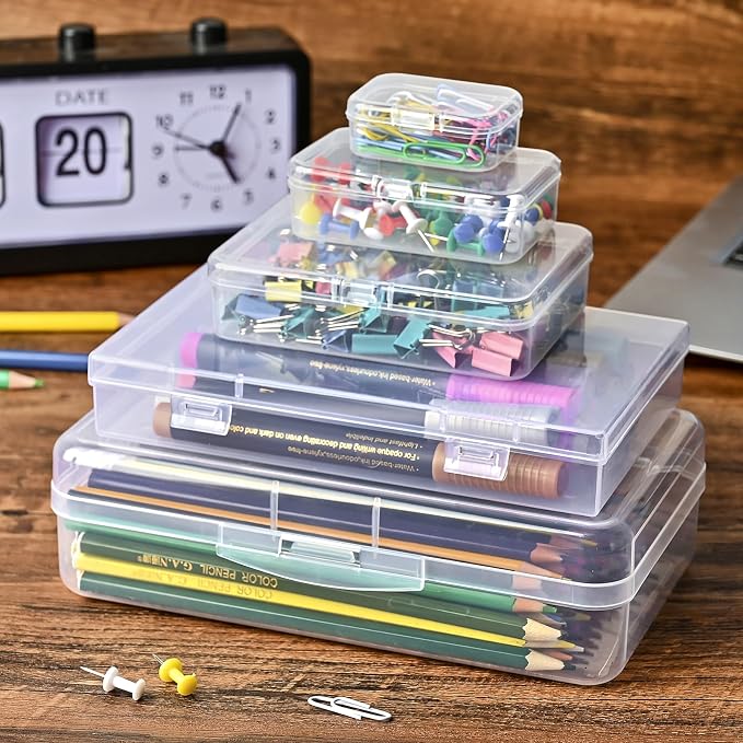 28 Pack Mixed Sizes Rectangular Mini Plastic Containers Clear Plastic Storage Boxes with Hinged Lids and Labels Empty Beads Organizers for Small Items Art Craft Jewelry Projects