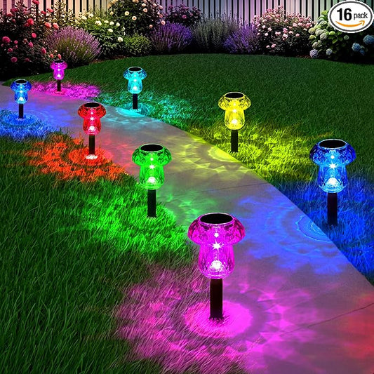 Solar Pathway Lights Outdoor 16 Pack Mushroom Garden Lights Waterproof Solar Powered Yard Lighting for Landscape, Driveway, Path, Walkway, Patio, Outside Garden Decorations, Color Changing