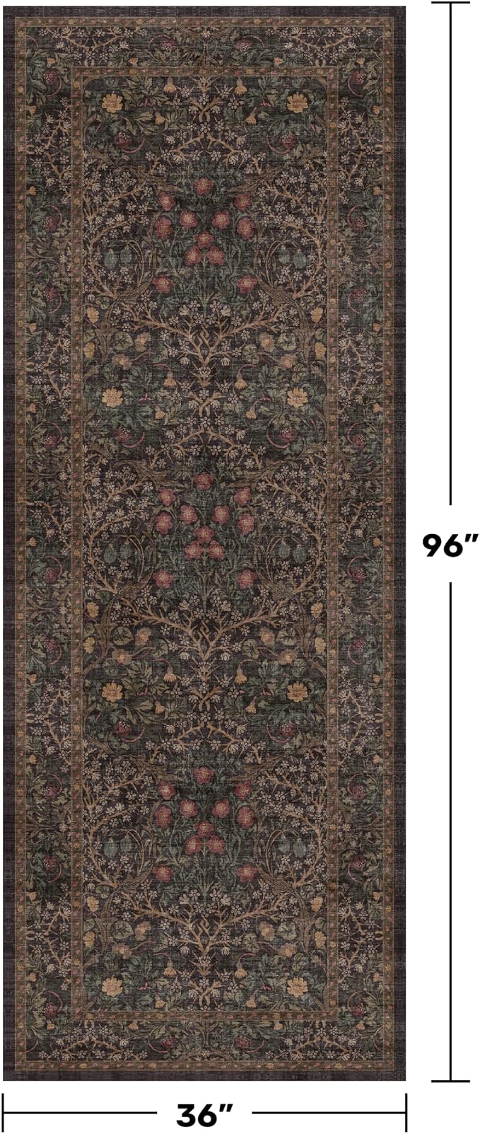 Vintage 8ft Long Runners for Hallways, Washable Dark Brown 3x8 Kitchen Runner Rug, Entryway Indoor Runner, Non Slip Boho Natural Floor Décor for High Traffic Area