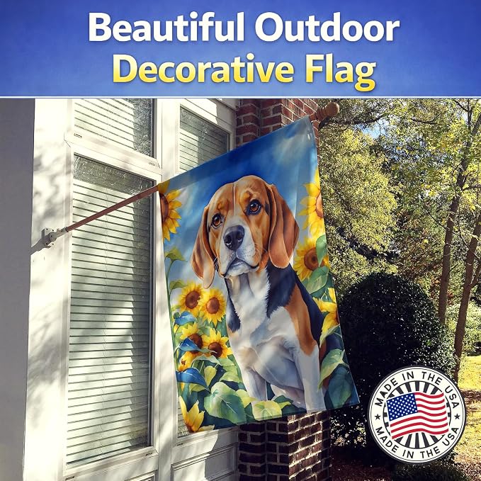 Caroline's Treasures DAC6019CHF Beagle in Sunflowers House Flag Large Porch Sleeve Pole Decorative Outside Yard Banner Artwork Wall Hanging, Polyester, House Size, Multicolor