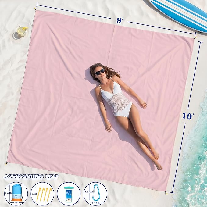 Famstar Beach Blanket Oversized Extra Large 78"X81"/10'X9',Waterproof Sandproof Beach Blanket 2-8 Adults Lightweight Durable for Travel Camping Hiking Picnic