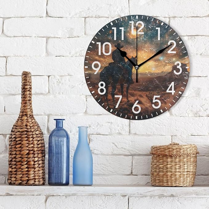 ALAZA Home Decor Horse Galaxy Swril Round Acrylic 9.84 Inch Wall Clock Non Ticking Silent Clock Art for Living Room Kitchen Bedroom