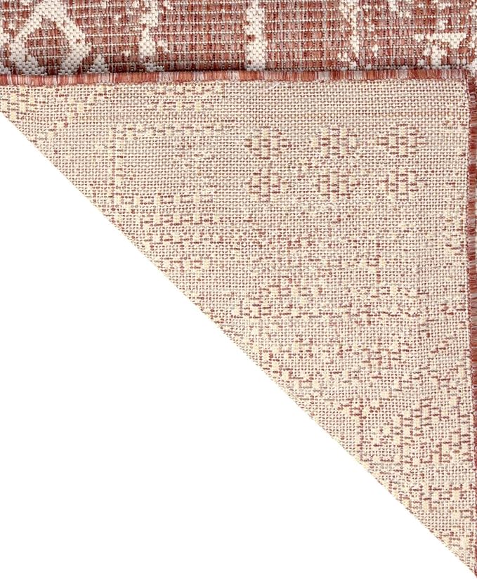 Unique Loom Outdoor Bohemian Collection Area Rug - Anthro (7' 1" Square, Rust Red/ Ivory)