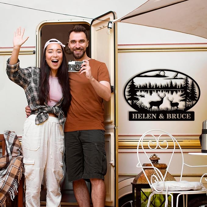 Personalized Deer Metal Cabin Sign, Personalized Camping Sign, Custom Family Name Sign,Deer Monogram, Custom Metal Signs Outdoor, Cabin Decor, Deer Hunter Gift, Personalized Gifts
