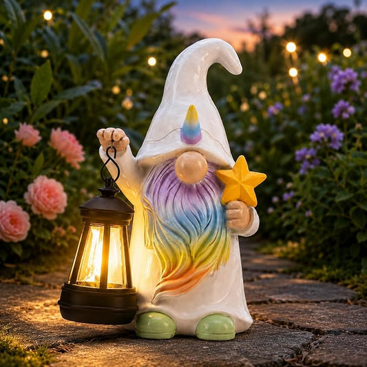 Solar Garden Gnome Statue : Unicorn Outdoor Lantern Decor | Waterproof Resin, Figurine Lights,Yard Lawn Porch Balcony Patio Home Decorations, Gifts for Mom Women Grandma