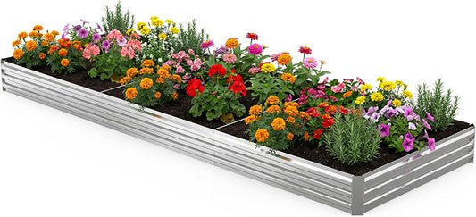 12x4x1FT Galvanized Raised Garden Bed Outdoor Patio, Large Rectangular Metal Planter Boxes,Plant Container Kit for Gardening, Vegetables, Flowers, Herbs,Silver,1 Pack