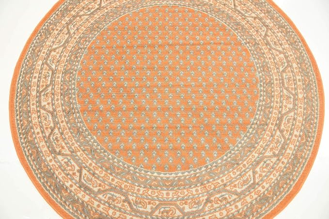 Unique Loom Williamsburg Collection Traditional Border with Dotted Center Area Rug, Round 5' 1" x 5' 1", Orange/Beige