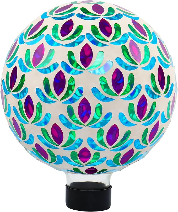 VOREEN 8” Mosaic Glass Gazing Ball — Purple Teal & Green Garden Sphere, Weather-Resistant Outdoor Yard & Patio Decoration, Fade-Free, Four-Season Use