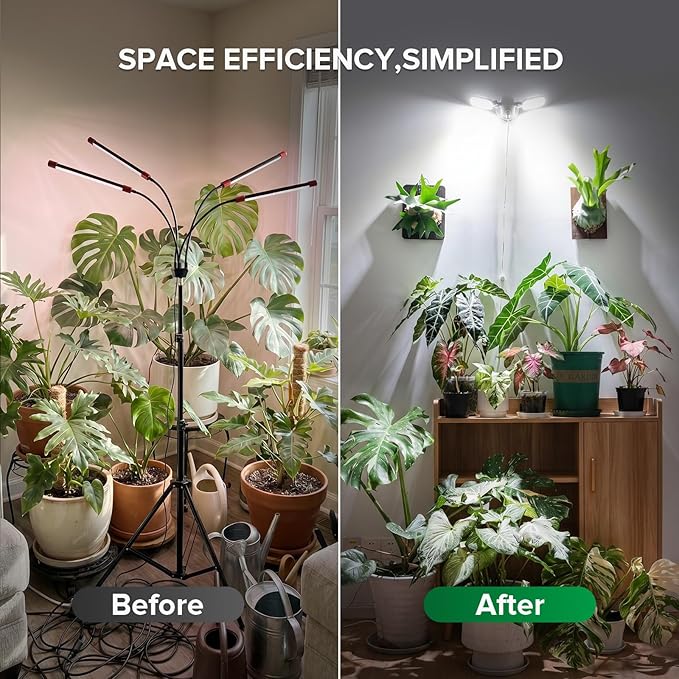 SANSI 60W Wall Mounted Grow Light – Dual Head Full Spectrum Plant Light with Remote, Programmable Timer, Dimmable 4-Level Brightness, 320° Wide Coverage, 4000K Natural Grow Light for Indoor Plants