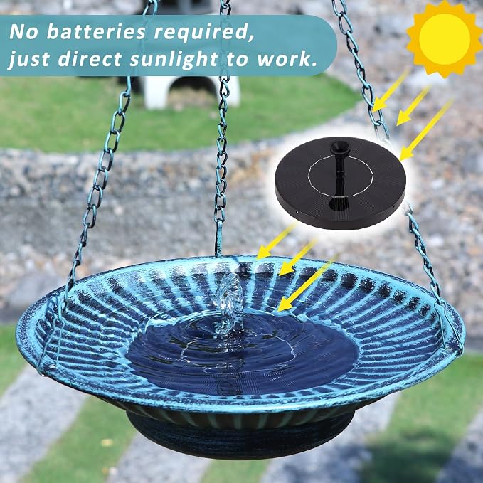 12" Hanging Solar Bird Bath,Solar Bird Bath Fountain for Garden Patio Decor | Hanging Bird Bath with Solar Fountain,Metal Bird Bath Bubbler,Hanging Bird Bath for outside (blue)