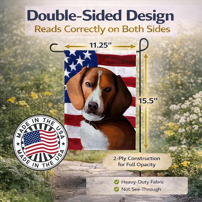 Caroline's Treasures CK6399GF American Foxhound Dog American Flag Garden Flag Mailbox Flag Decorative Yard Flag Banner Outside Patio Artwork Yard Flower Beds, Garden Size, Multicolor