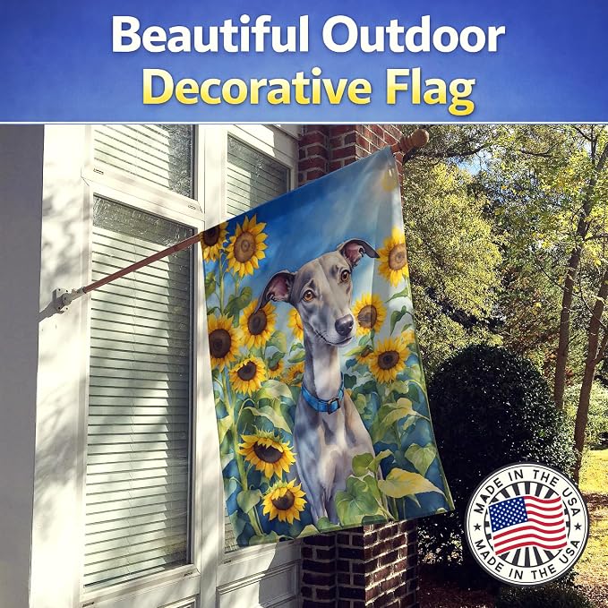 Caroline's Treasures DAC6176CHF Whippet in Sunflowers House Flag Large Porch Sleeve Pole Decorative Outside Yard Banner Artwork Wall Hanging, Polyester, House Size, Multicolor