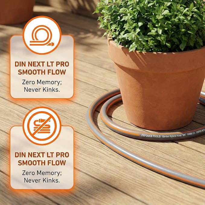 PremiumPro 75FT 5/8" Heavy Duty Reinforced Garden Hose, Large Flow,600 PSI Burst Pressure, Four Layer Hybrid Polymer Anti Kink with 360 Swivel Brass Connectors and handle for yard,washing & irrigation