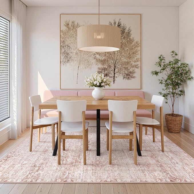Lahome Pink Rugs for Bedroom Girls,Cute Nursery Rug Boho Area Rugs 5x7 | Floral Living Room Rug Carpet Ultra-Thin Soft Washable, Kids Rugs for Playroom Baby Room Decor Dorm Aube (Light Pink, 5'X7')