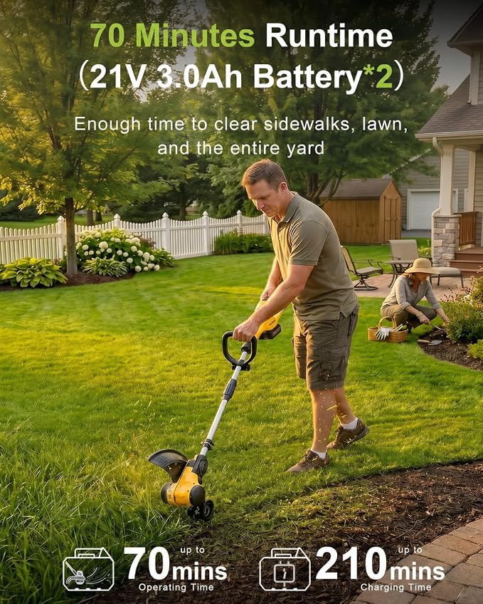DEGGE Cordless Electric Weed Wacker, 2X 3.0Ah/ 21V/ 12" Battery Powered Weed Eater, 2 in 1 String Trimmer & Lawn Edger with Auto Feed, 650W Motor, 8 Spools for Yard Garden Sideway (Charger Included)
