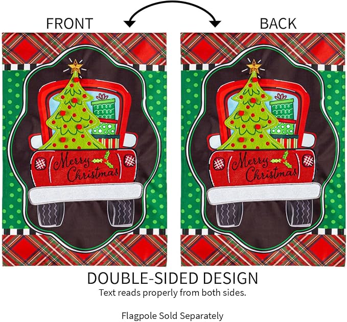 Evergreen Flag Patterned Christmas Truck Applique Garden Flag | 12x18 Inches Double Sided Christmas Garden Flag for Outside | Weather and Fade Resistant | Outdoor Flag Décor for Home, Yards and