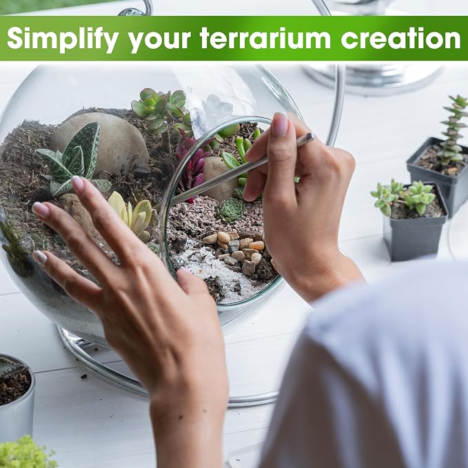 DUSPRO Terrarium Kit, Include Potting Soil, Pumice, Zeolite, Green Moss, Sphagnum Moss, Decorative Stone, Mesh, Tools, DIY Terrarium Kit for Kids, Air Plant, Succulent