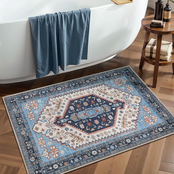 Ciicool 2x3ft Small Area Rug,Washable Boho Thin Mat for Entryway Kitchen | Oriental Non-Slip Low-Pile Indoor Carpet Soft Entry Rugs for Entrance Bedroom Kitchen Bathroom Foyer Decor