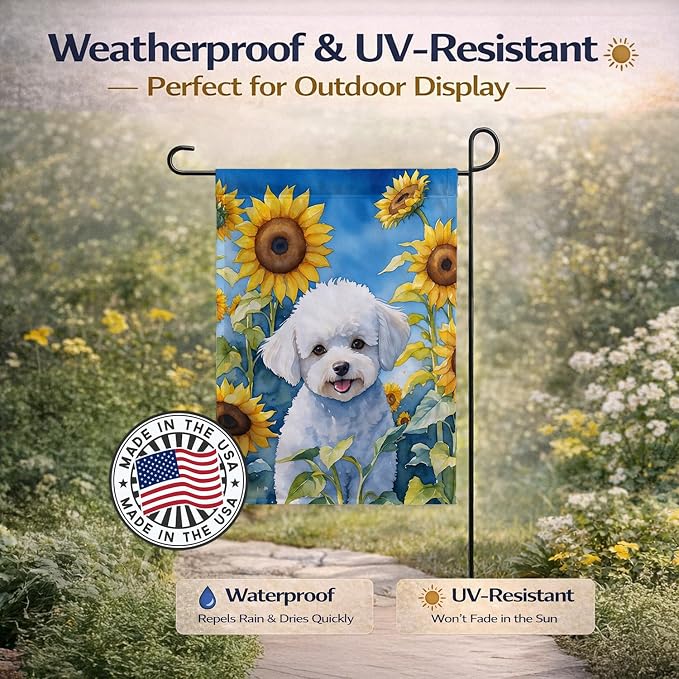 Caroline's Treasures DAC6027GF Bichon Frise in Sunflowers Garden Flag Mailbox Flag Decorative Yard Flag Banner Outside Patio Artwork Yard Flower Beds, Garden Size, Multicolor