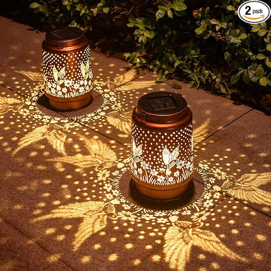 DIBIEECN 2 Pack Hummingbird Solar Lanterns Outdoor Waterproof, Garden Decor | Metal Hanging Lights, IP65 Waterproof, LED Decorative Lantern, Patio & Backyard, Birthday Gifts for Women, Mom & Grandma