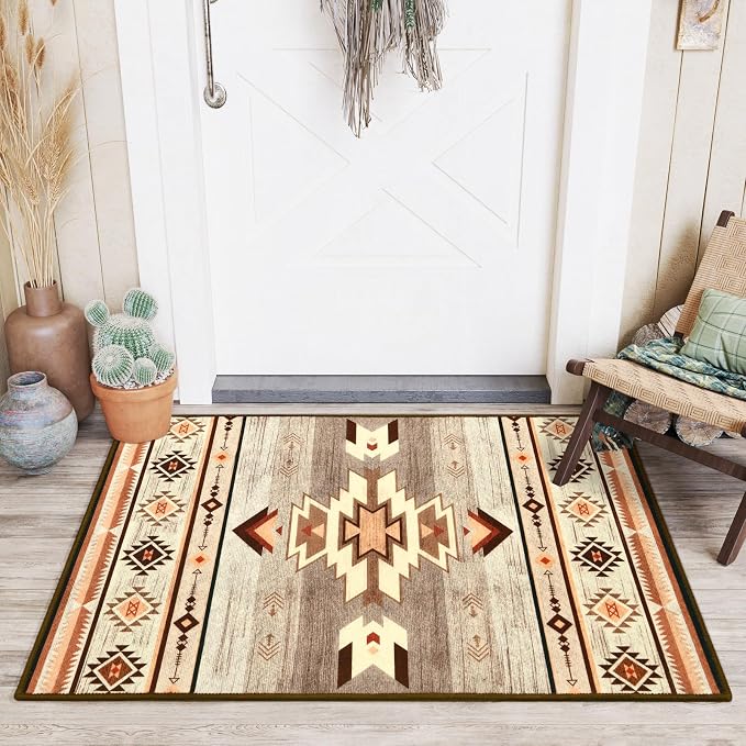 BENRON Western Entryway Rug 2x3, Small Area Rugs for Kitchen, Warm Beige | Southwest aztec Rug,Throw Rugs for Hallway Porch Front Door Washable