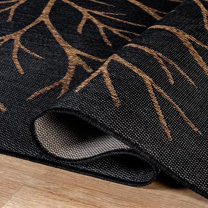 Washable Indoor Outdoor Rug 5x7 Modern Area Rugs Branch Pattern Non Shedding Waterproof Easy Clean Patio Deck Porch Living Room Bedroom Garden RV (5 X 7 Gold)