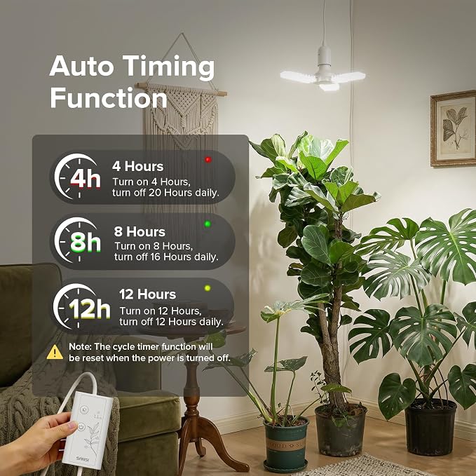 SANSI Hanging Grow Lights for Indoor Plants, 30W Hanging Plant Light with Timer, Adjustable 3-Panels, Full Spectrum, 4700LM, 4000K Daylight, Pendant Grow Light, 16.4FT Power Cord for Tall Large Plants
