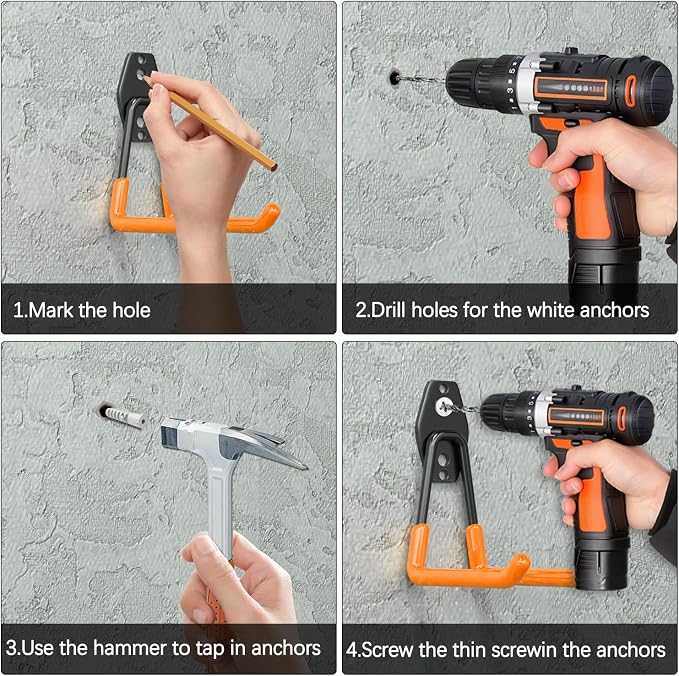 3-H Garden Hose Holder Wall Mount 4 Pack Solid Steel 2.8 Inch,4 Pack 2.5 Inch Compact Hose Hanger Heavy Duty Water Hose Holders for Outside,Orange