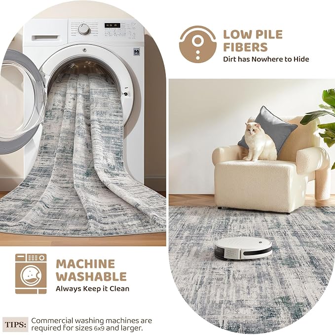 UERMEI 5x7 Area Rug for Living Room Washable Abstract Gray Carpet | Low Pile Non-Slip Soft Neutral Modern Kid Pet Friendly Large Rugs For Bedroom Dining Room Nursery Office Indoor Decor