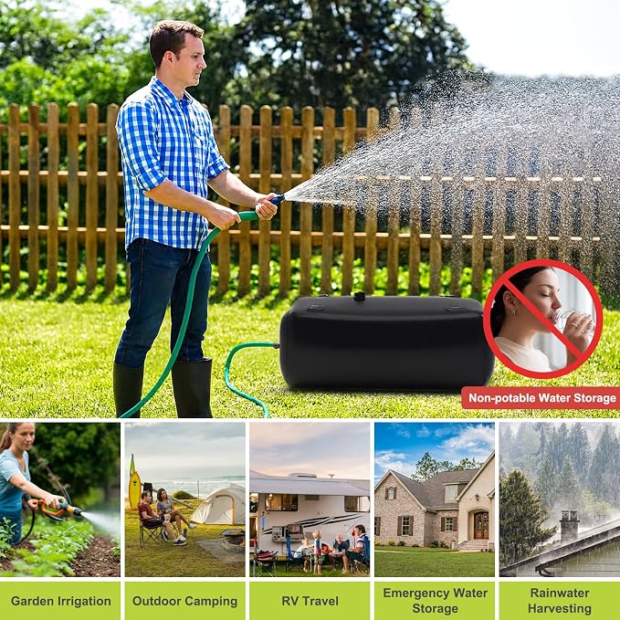 65 Gallon Water Bladder, 1000D PVC Foldable Portable Water Tank, Black Large Capacity Water Bag Container for Camping, Garden, Agricultural Irrigation, Drought Resistance, Emergency Supply