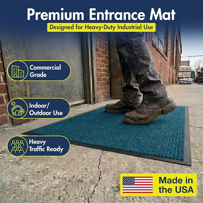 Notrax 109 Industrial Door Mat, 2' x 3' Small Entrance Mat, Heavy Duty Commercial Rugs for Entryway, Welcome Lobbies, Garage, and Mudroom, Made in the USA, Slate Blue, Brush Step 109S0023BU