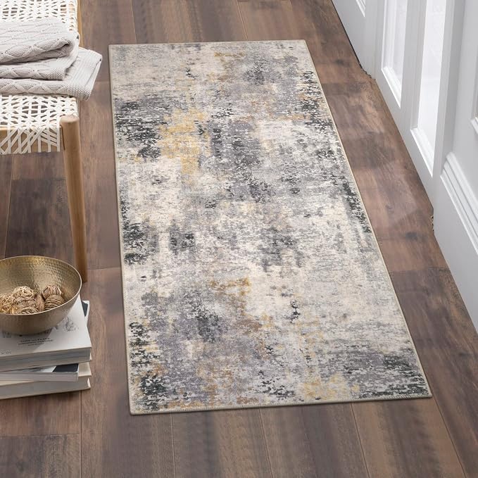 Lahome 2x4 Runner Rug for Hallway, Washable Soft Runner Rug Non Slip, Easy Clean Stain Resistant Carpet for Entryway, Laundry, Bedroom, Helps Soften Footstep &Protect Floors, 2 x 4 Grey