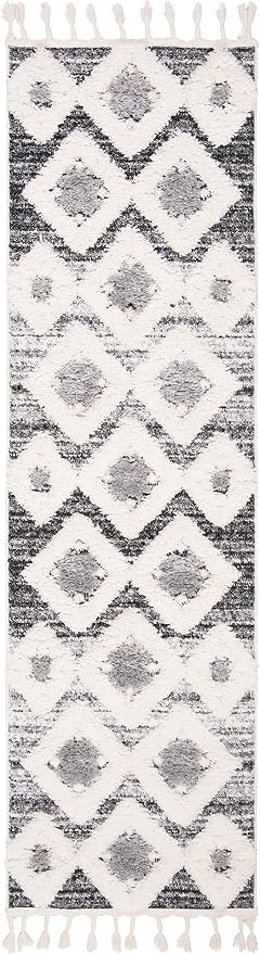 SAFAVIEH Moroccan Tassel Shag Collection Runner Rug - 2'3" x 10', Grey & Ivory, Boho Design, Non-Shedding & Easy Care, 2-inch Thick Ideal for High Traffic Areas in Living Room, Bedroom (MTS664G)