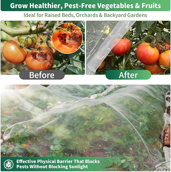 HOOPLE Garden Netting, 4 FT x 10 FT Ultra-Fine Mesh Plant Cover, Bug Netting for Garden, Insect Pest Barrier Row Cover for Vegetables, Fruits & Flowers, Lightweight Breathable Garden Mesh