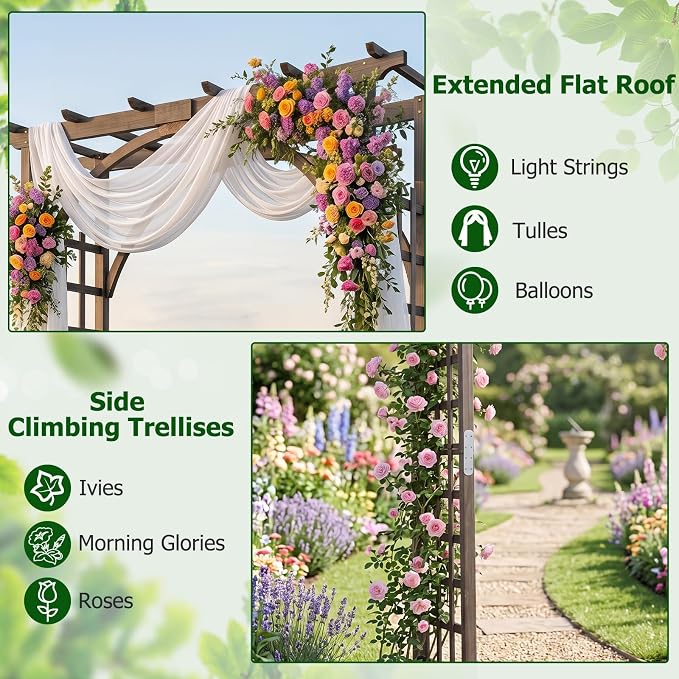 Giantex 85" Garden Arch Trellis, Wood Garden Arbor with Flat Top for Climbing Plants, Roses & Vines, Outdoor Wooden Wedding Arch for Ceremony, Backyard Lawn Patio Garden Entrance Decoration