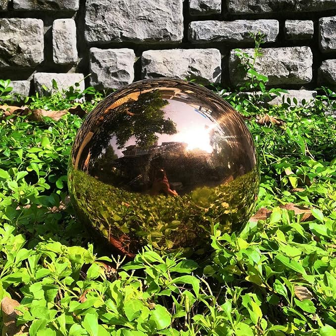 14 inch Diameter Rose Gold Gazing Ball,Rose Gold Stainless Steel Polished Reflective Smooth Garden Sphere Globe Mirror,Colorful and Shiny Addition to Any Garden or Home