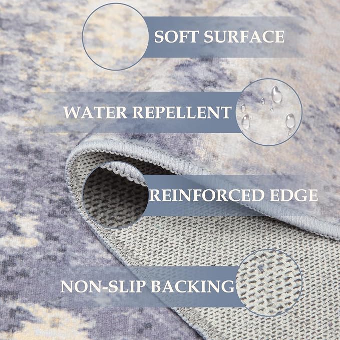 RELEANY Washable 6'x9' Abstract Area Rug for Living Room Gray Yellow | Carpet for Bedroom, Kitchen, Office, Hallway and Entryway, Printed Pattern, Non‑Slip, Soft, Stain‑Resistant, Easy to Clean